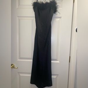Windsor Feather Trim Black Satin Slip Dress - Midi XS New with Tag